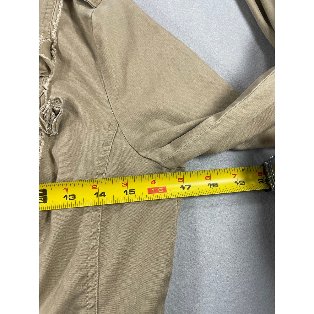 White House Black Market Womens Jacket Military Ruffle Tan Cotton Blend Size 2 - Picture 5 of 10